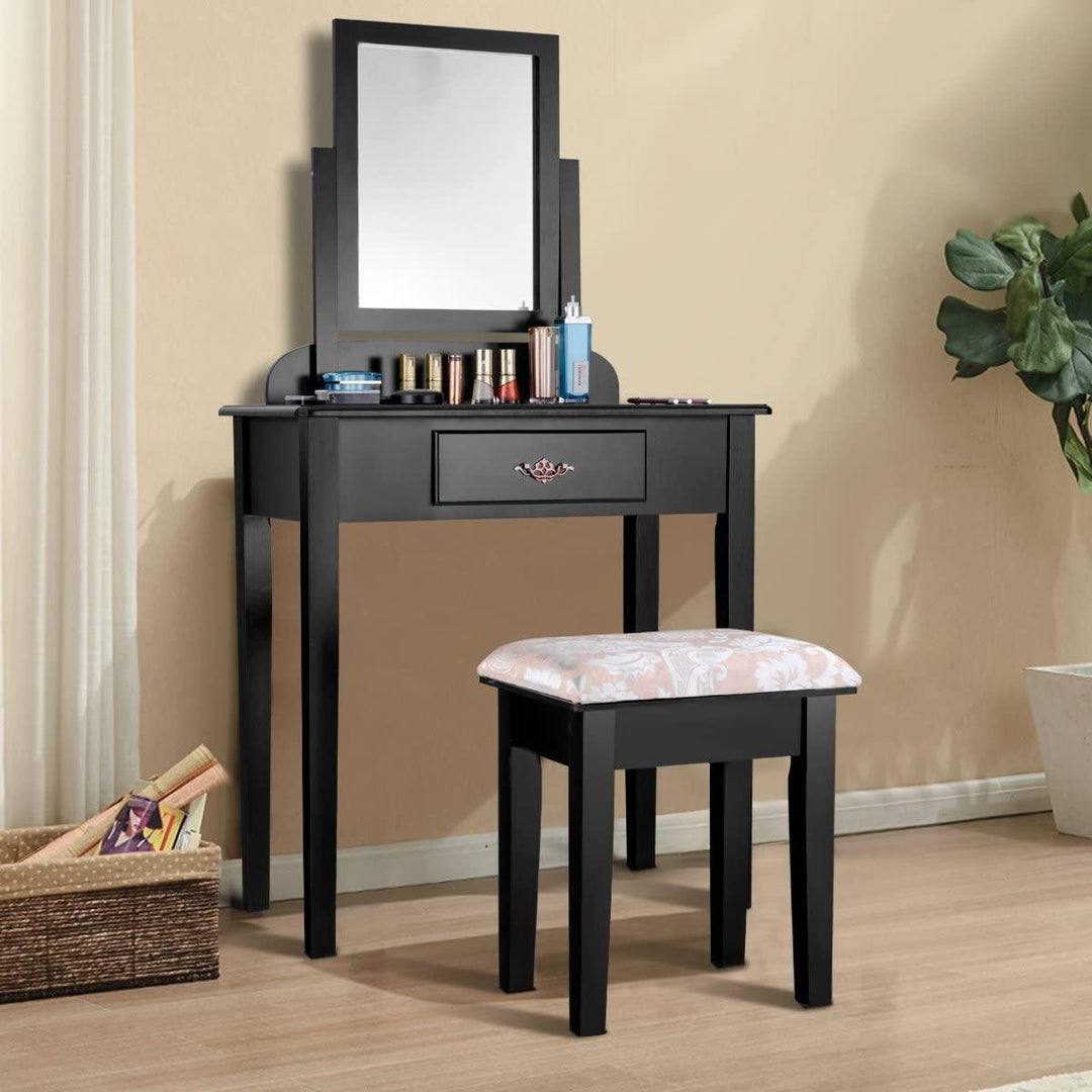 Vanity Dressing Table Stool Set Vanity Tables with Drawers, Black??1 Drawer????o? - Giantexus