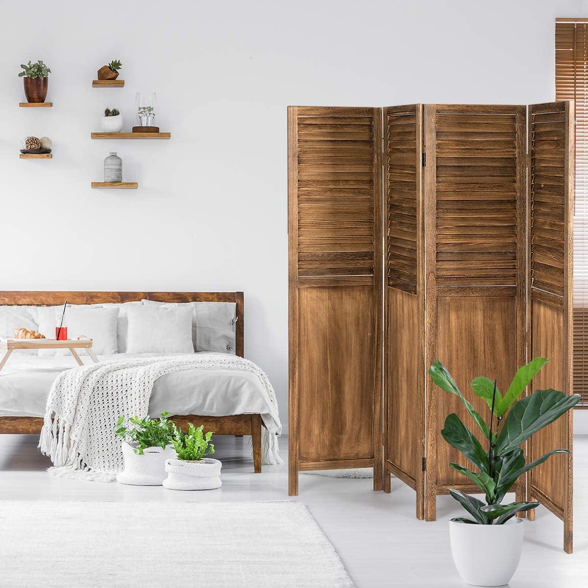 4 Panel 6 ft Wooden Room Divider, Portable Partition Screen - Giantexus