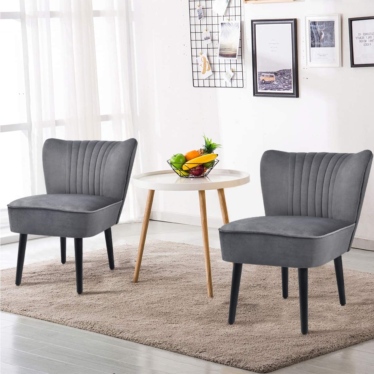 Set of 2 Velvet Accent Chair, Upholstered Modern Leisure Club Chairs w/ Solid Wood Legs - Giantexus