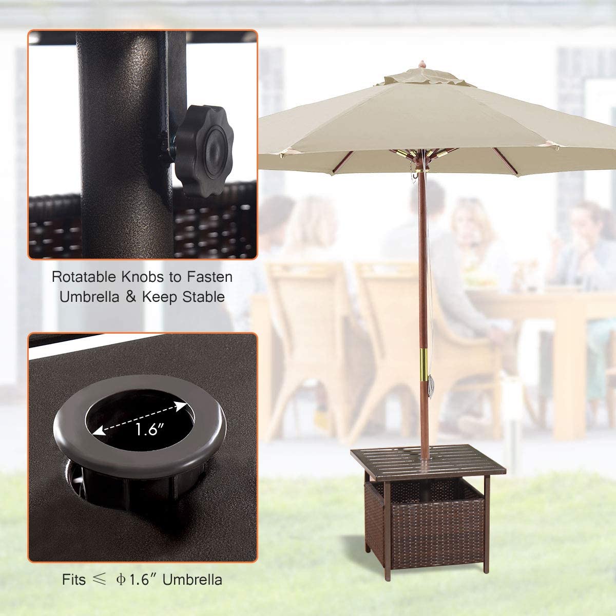 Giantex Patio Rattan Wicker Umbrella Side Table (Brown)