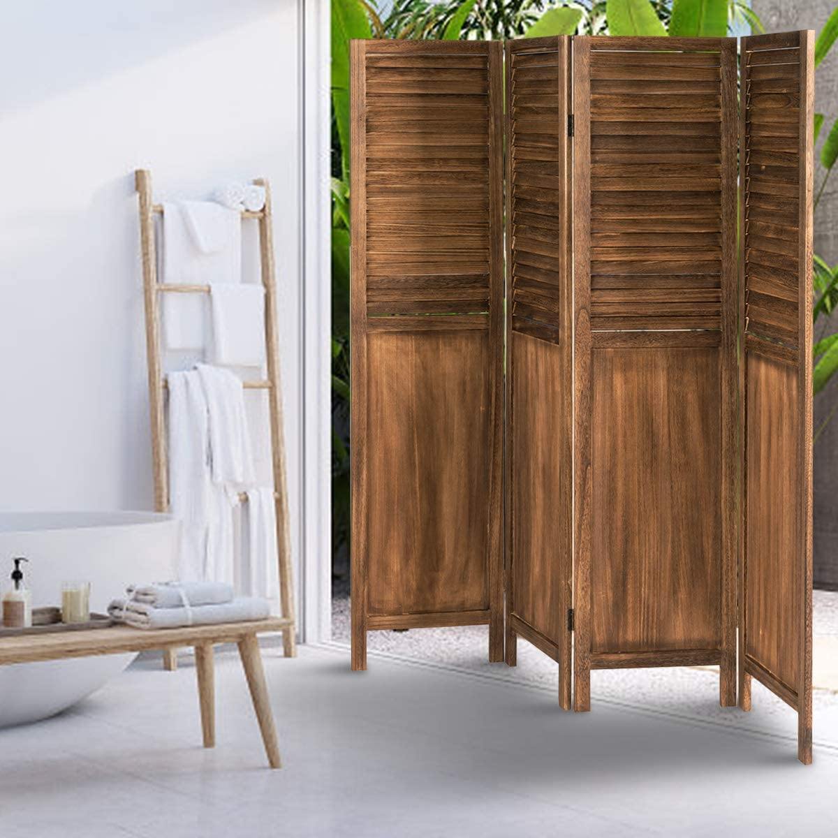 4 Panel 6 ft Wooden Room Divider, Portable Partition Screen - Giantexus