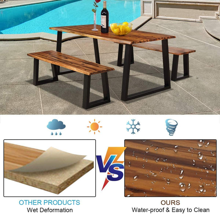 3PCS Wooden Dining Set Bench Chair Rustic Indoor &Outdoor Furniture - Giantexus