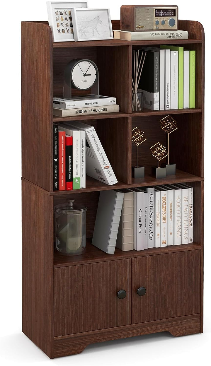 Giantex 4-Tier Bookcase with Doors, 47.5'' Tall Freestanding White Bookshelf with 3 Shelf