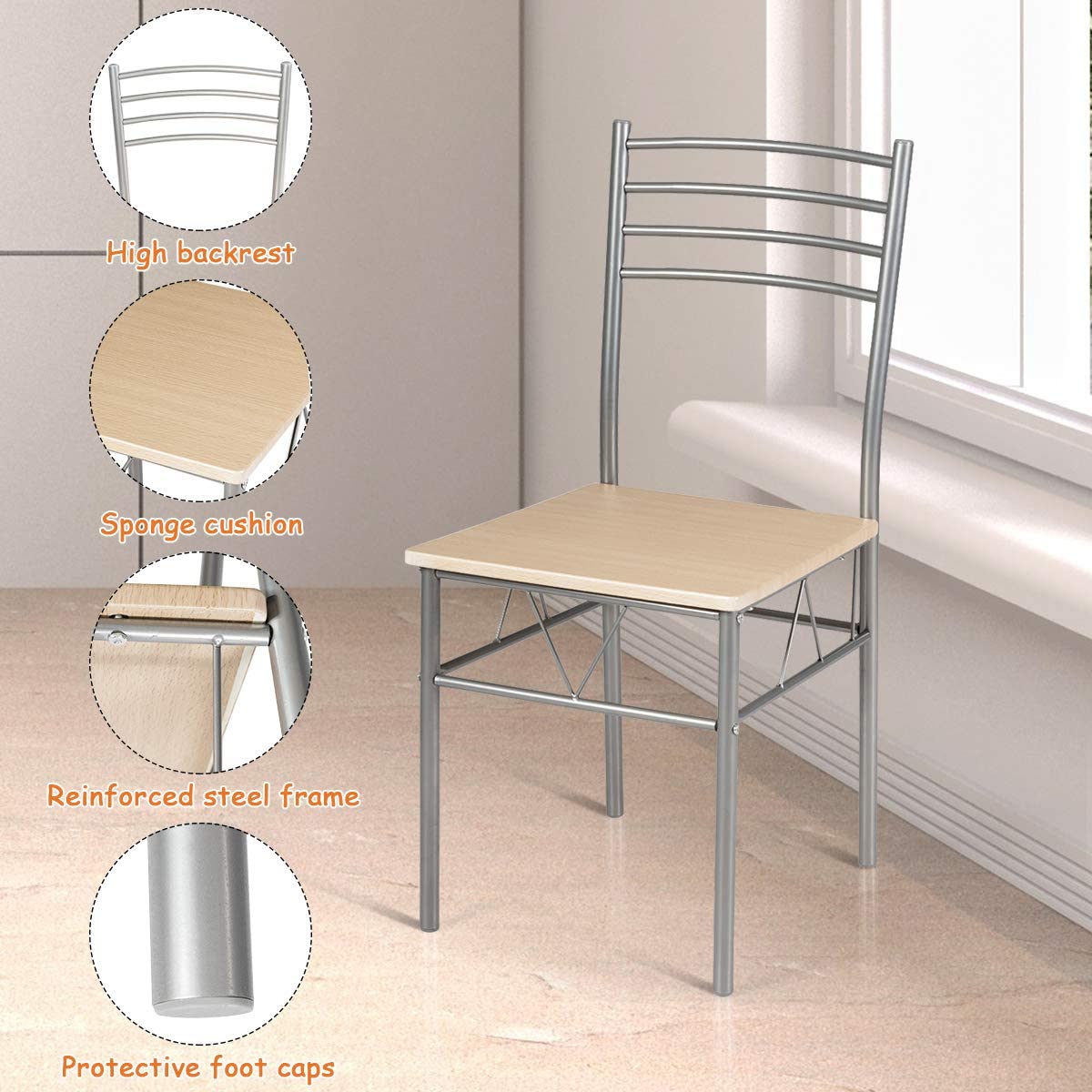Giantex 5 Piece Dining Table Set, Kitchen Dining Set with Tempered Glass Table Top and 4 Chairs