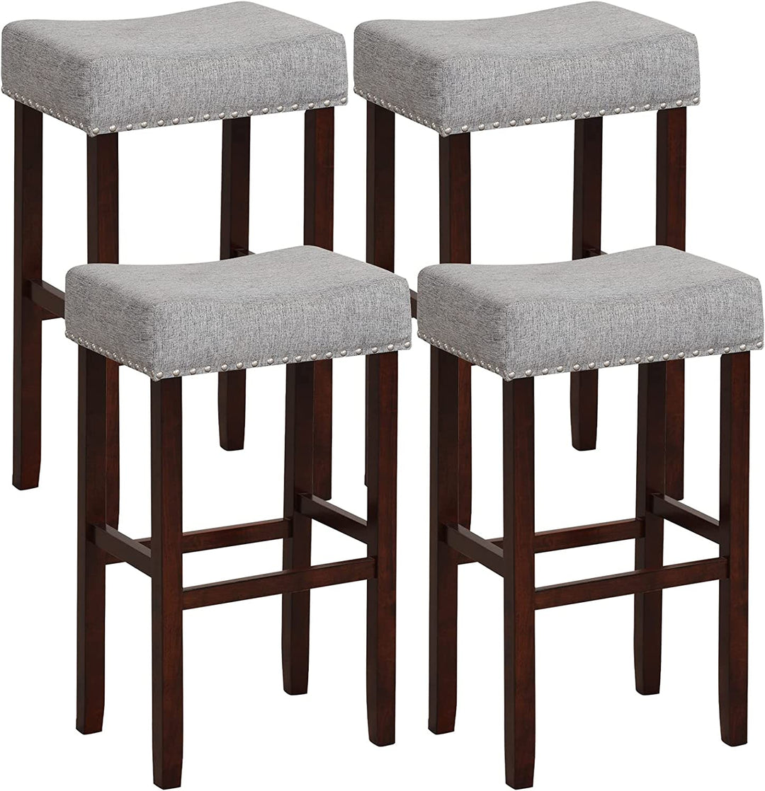 Giantex 29.5" Bar Height Bar Stools Set of 4 - Backless Saddle Barstools with Nailhead Linen Foam Seat
