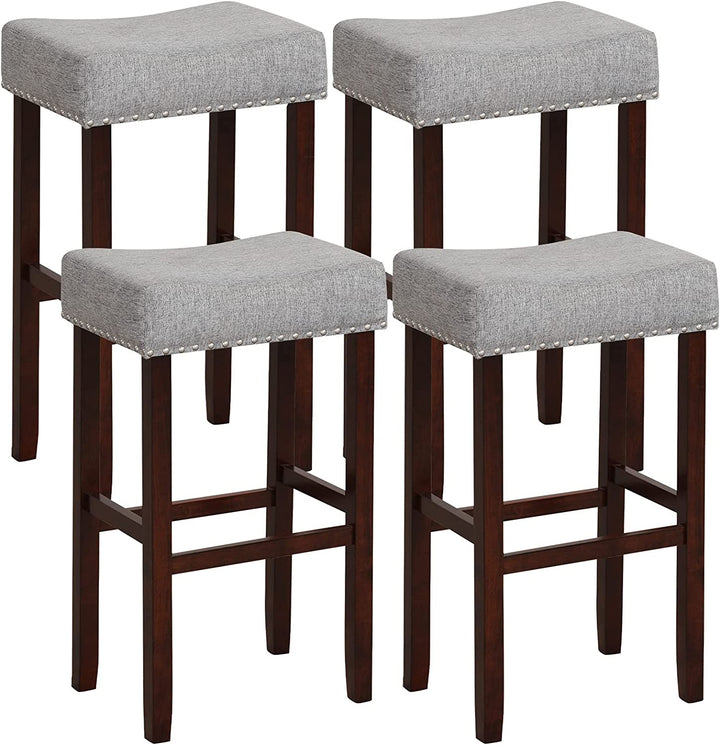 Giantex 29.5" Bar Height Bar Stools Set of 4 - Backless Saddle Barstools with Nailhead Linen Foam Seat