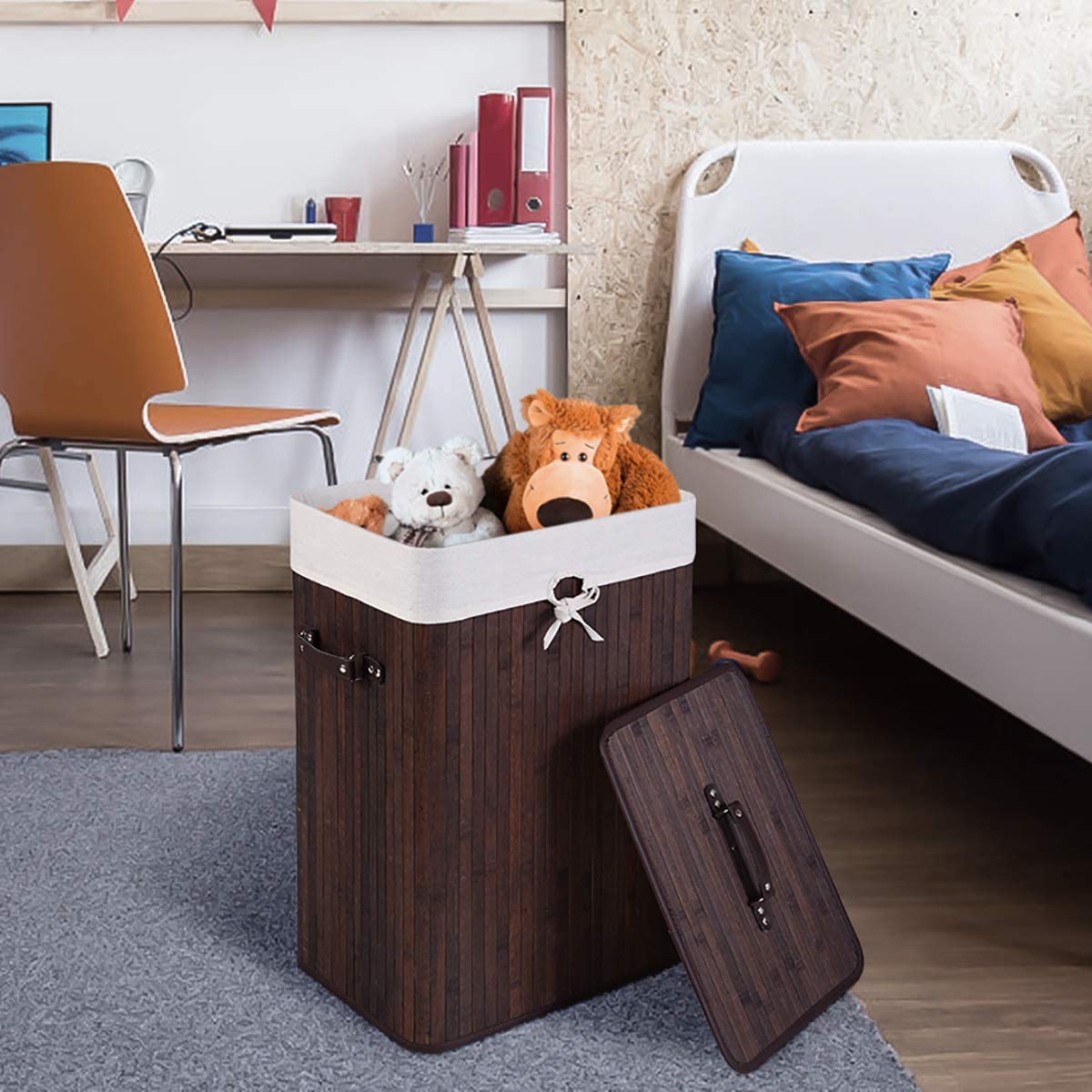 Laundry Hamper Bamboo Laundry Basket, Clothes Hamper with Lid and Removable