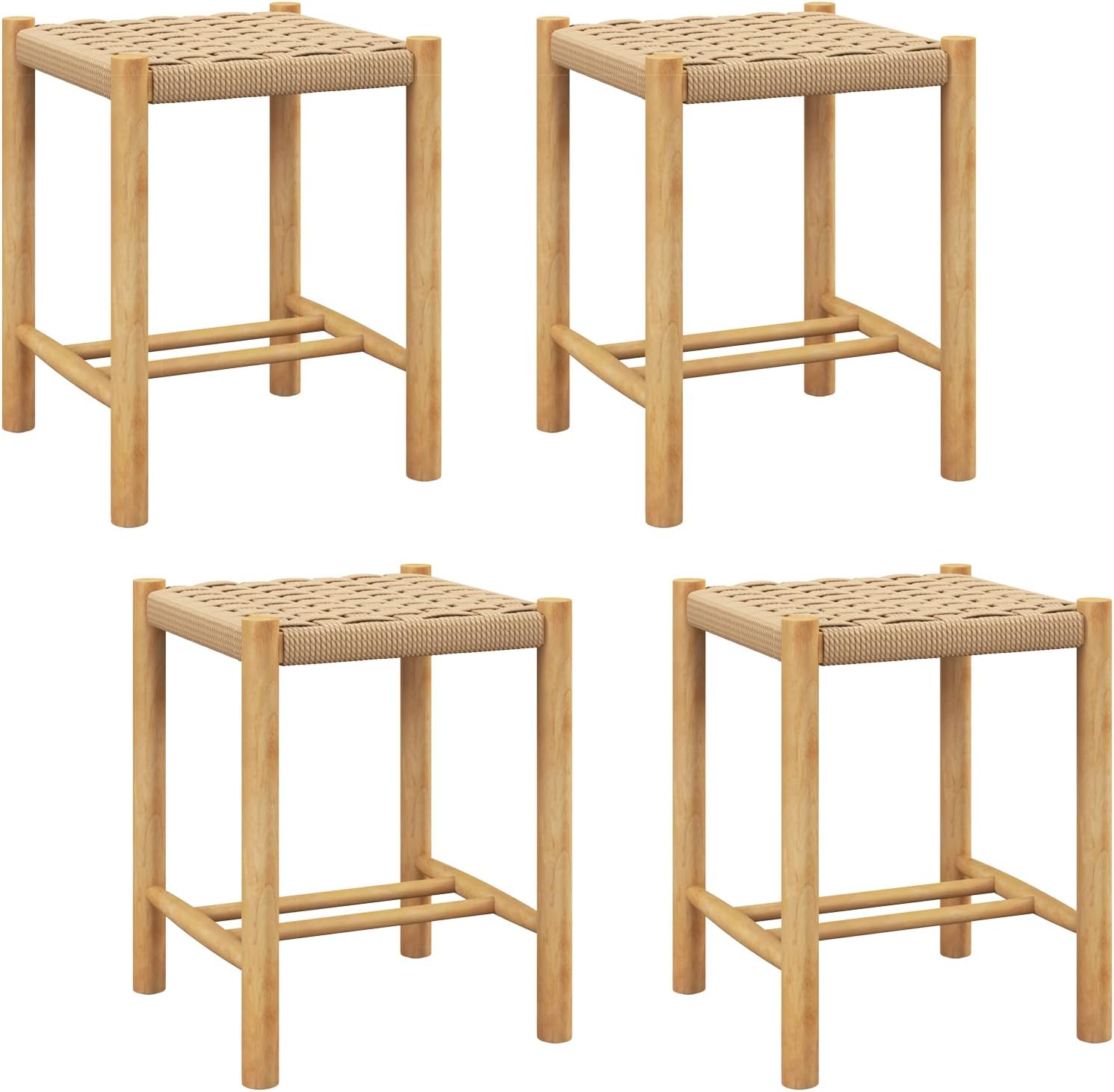 Giantex Wood Stools Set of 2, 18" Tall Boho Backless Stool Chairs with Rubber Wood Legs