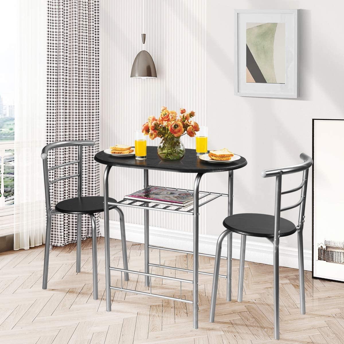 3 Piece Dining Set Compact 2 Chairs and Table - Giantexus