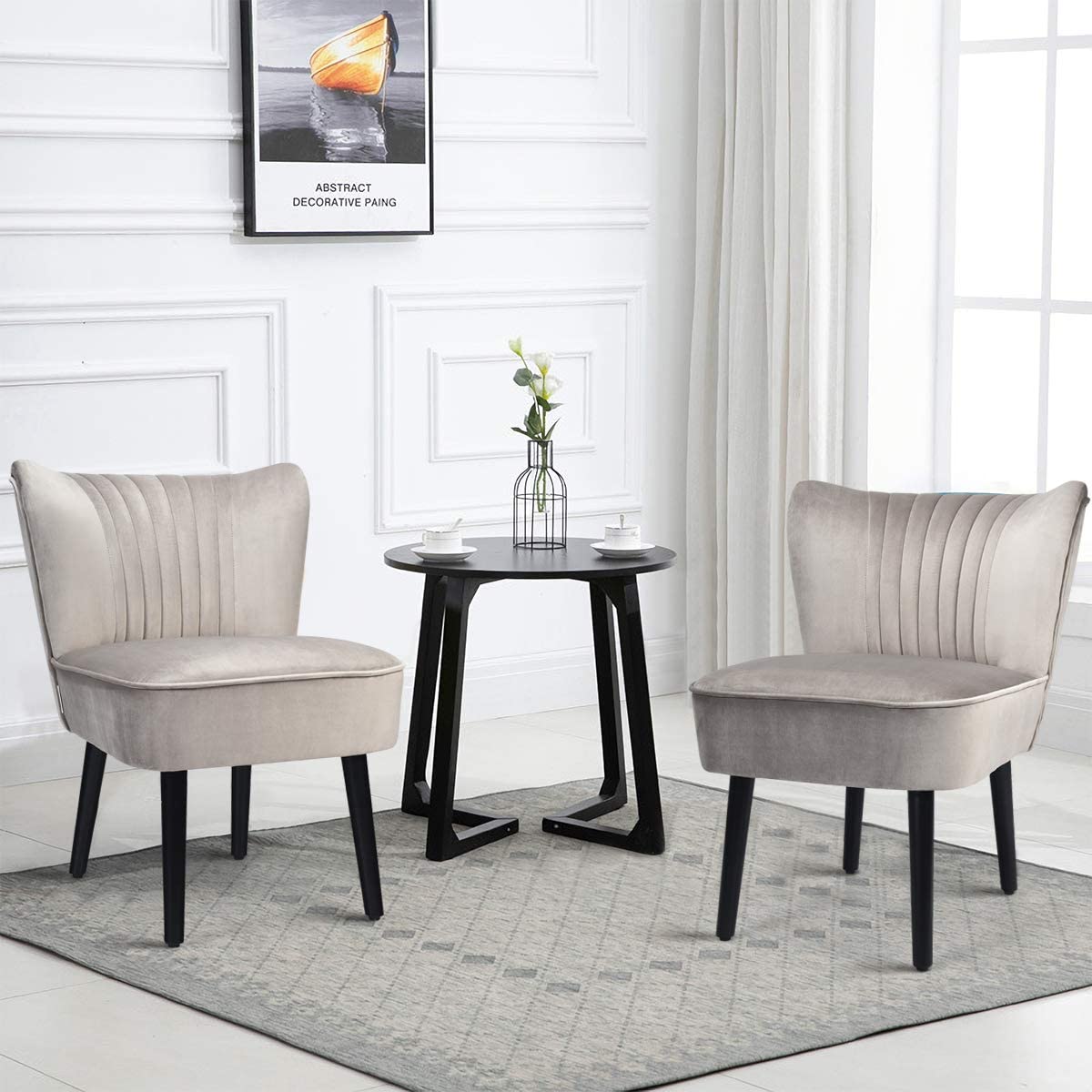 Set of 2 Velvet Accent Chair, Upholstered Modern Leisure Club Chairs w/ Solid Wood Legs - Giantexus