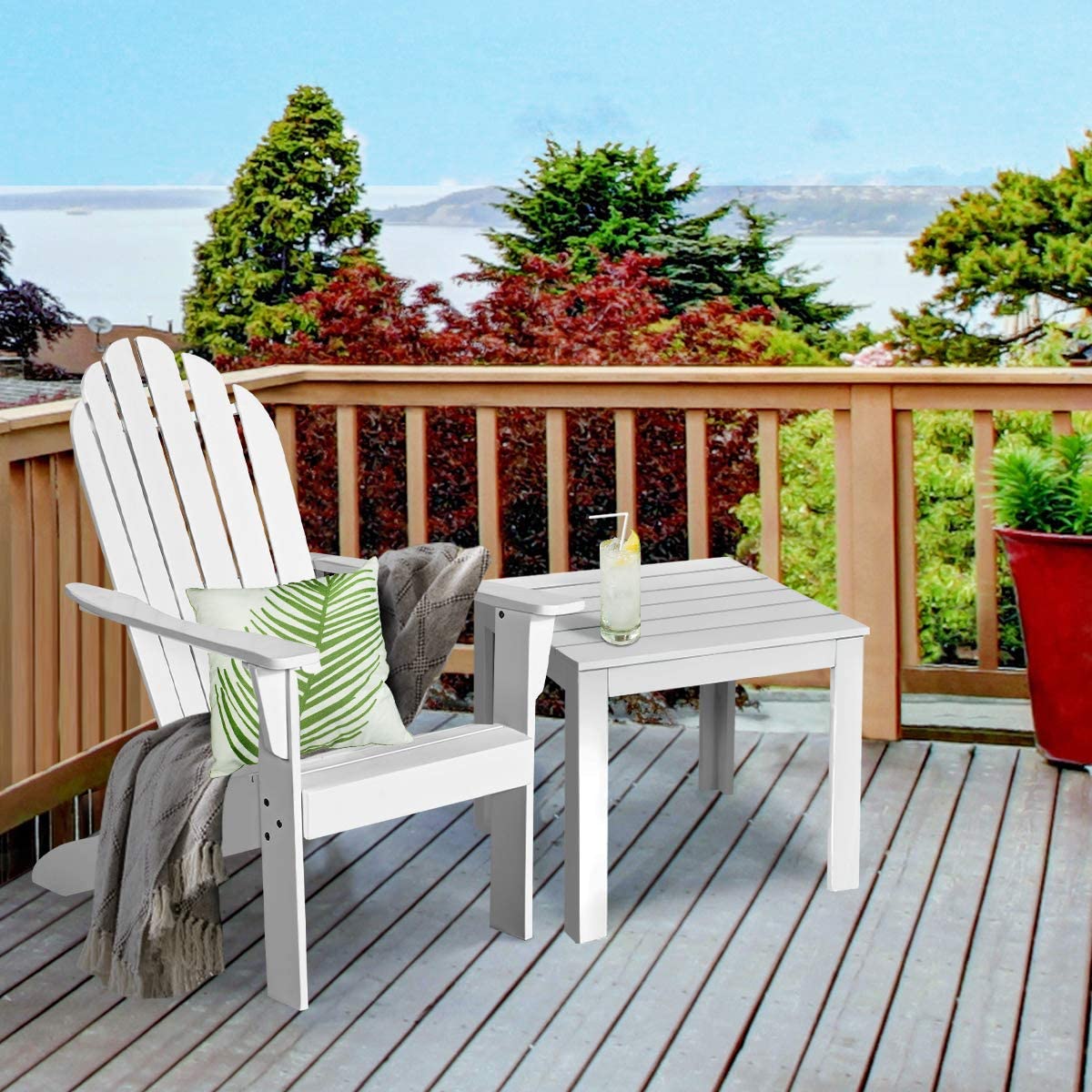 Giantex Adirondack Chair Outdoor Wooden W/Ergonomic Design Acacia Chair for Yard