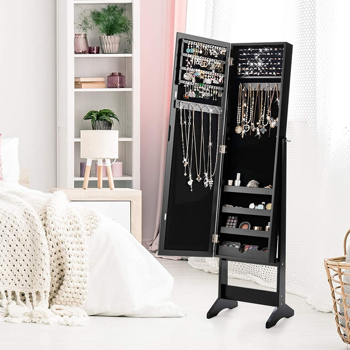 Jewelry Cabinet with Full-Length Mirror, Standing Jewelry Armoire Organizer