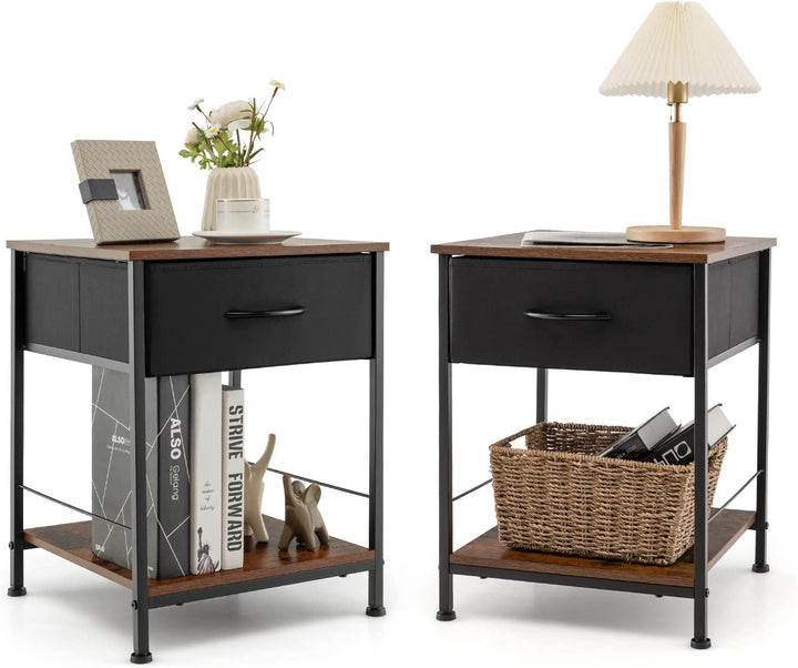 Giantex Nightstand, Bedside Table w/Removable Fabric Drawers and Open Storage Shelf