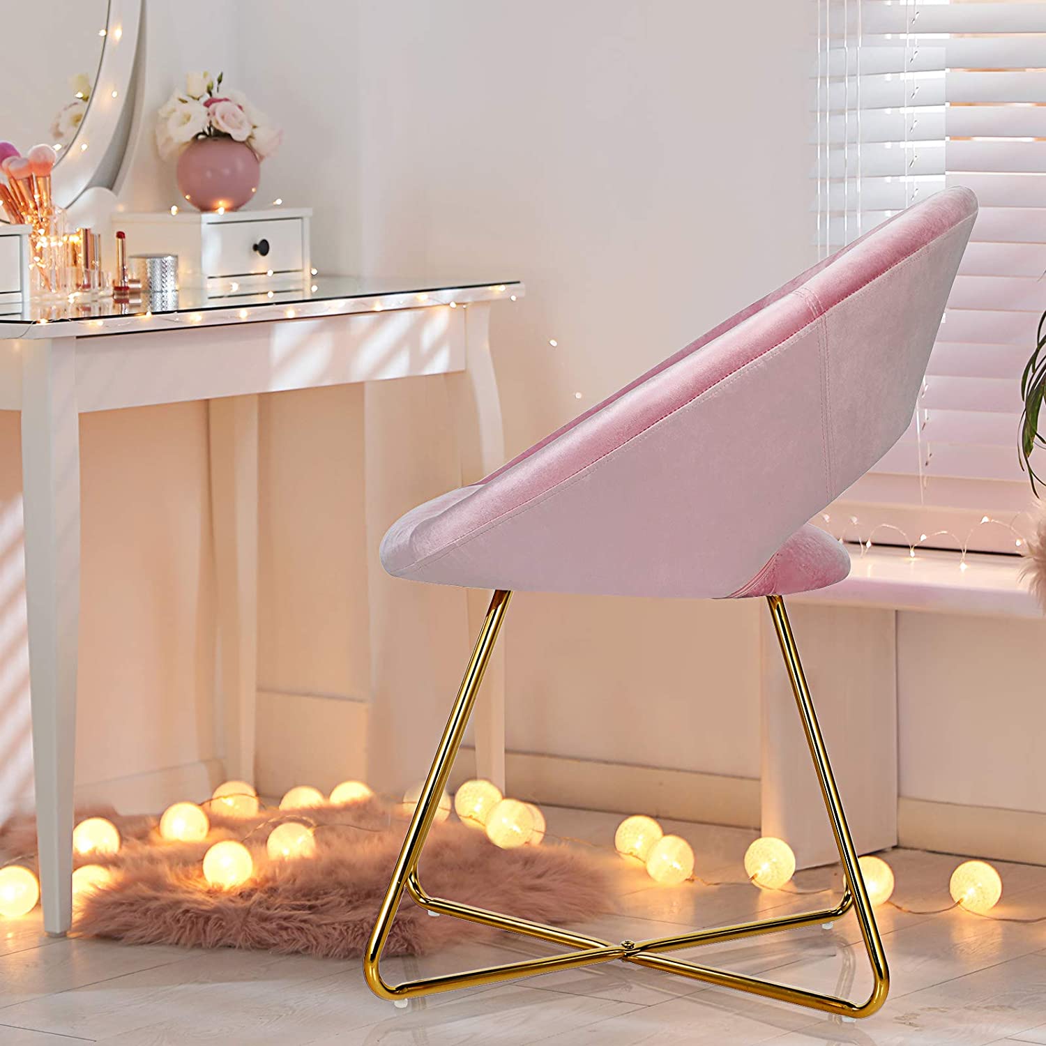 Modern Velvet Accent Chair, Comfy Cute Upholstered Vanity Desk Chair - Giantexus