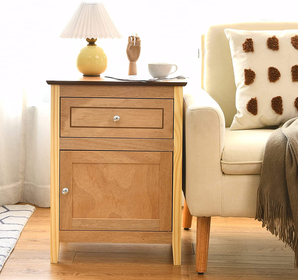 Wooden End Table W/Shelf - Giantex