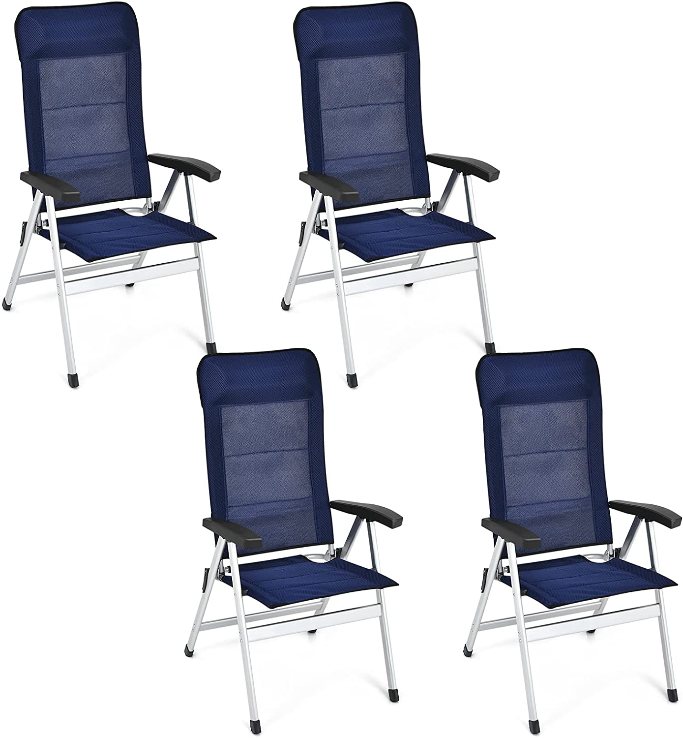 Giantex Set of 4 Patio Chairs, Folding Outdoor Chairs, High Back Recliner (Blue)