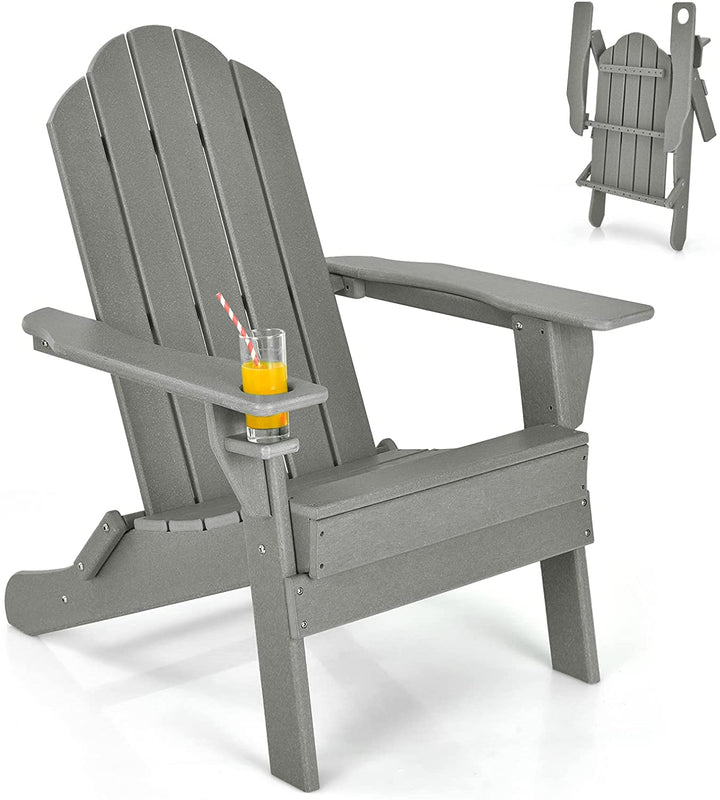 Adirondack Chair Outdoor Folding Chairs, Weather Resistant Patio Chair with Built-in Cup