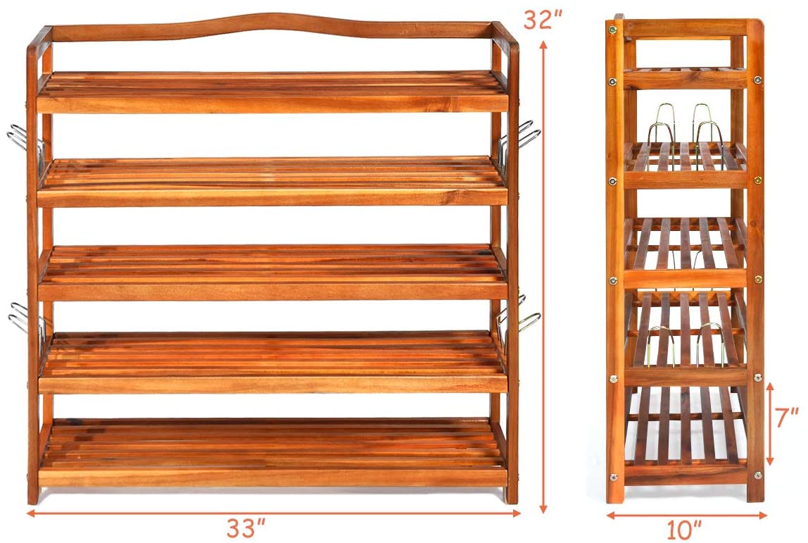 Giantex 5-Tier Wood Shoe Rack Entryway Shoe Shelf Storage Organizer for Hallway, 33"Lx10"Wx32"H