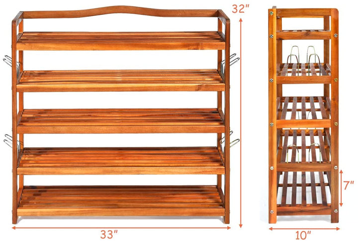 5-Tier Wood Shoe Rack Entryway Shoe Shelf Storage Organizer - Giantex