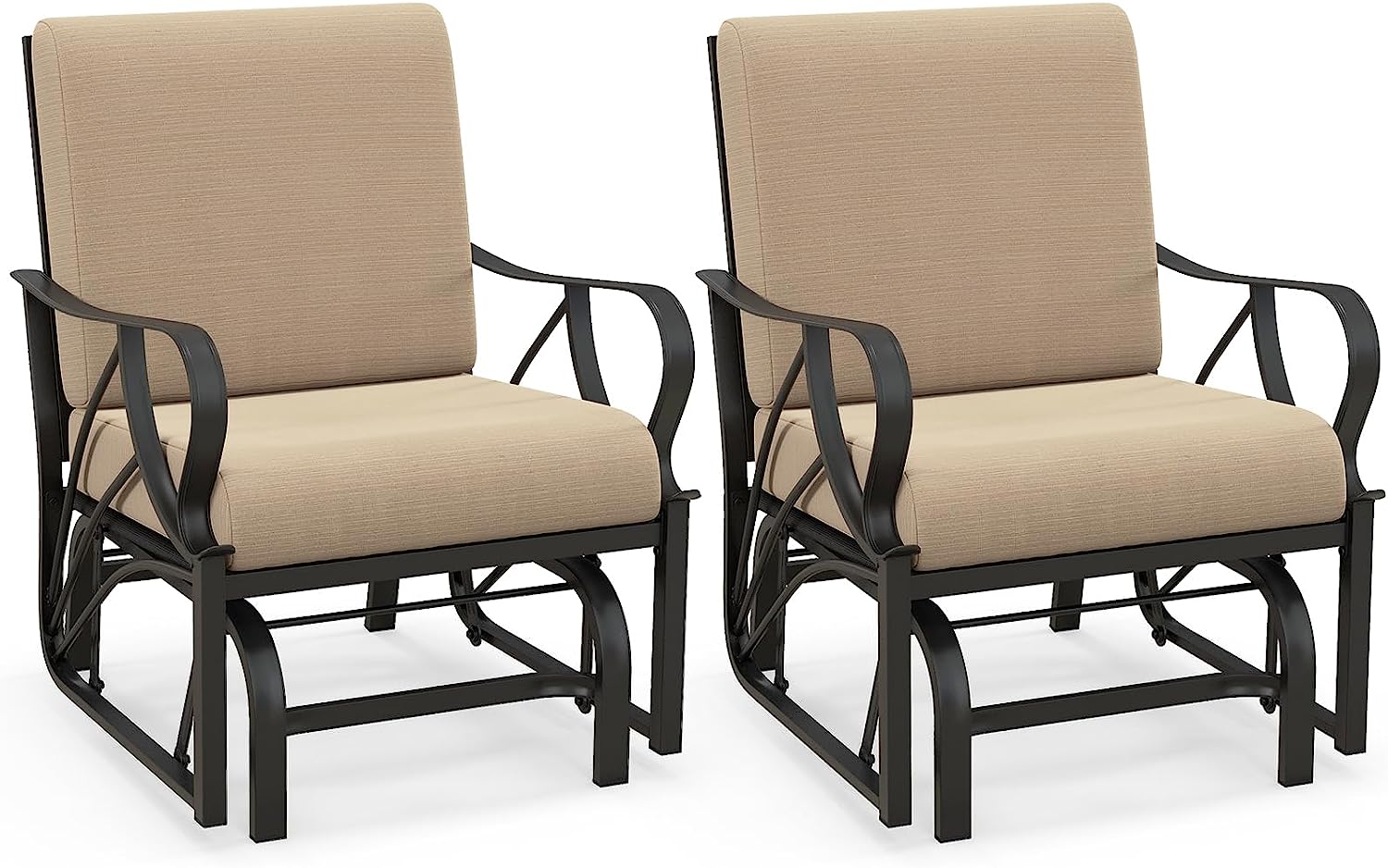 Giantex Patio Glider Outdoor Chair - Outside Rocking Chair with Thick Cushion, Sprayed Metal Frame