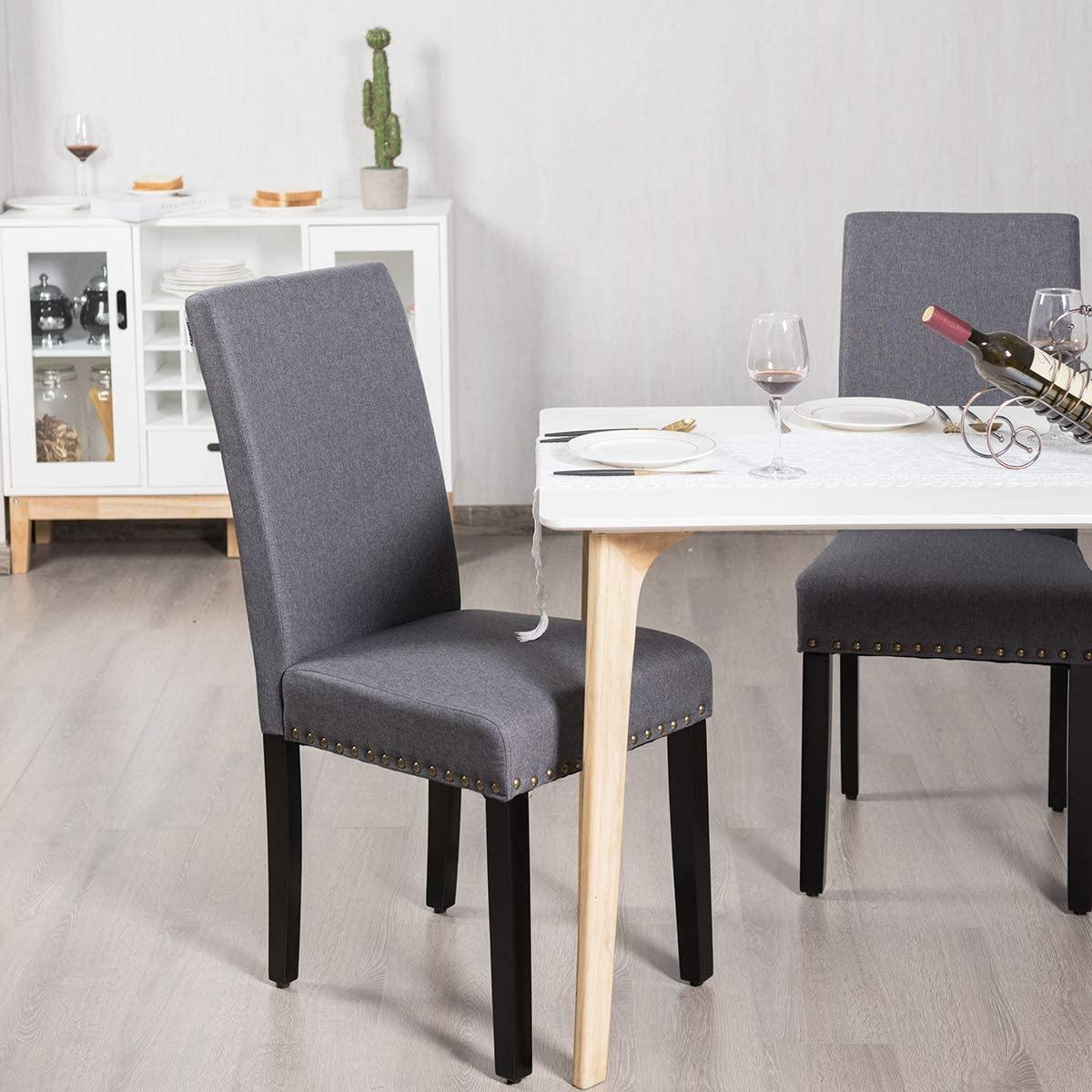 Giantex Upholstered Dining Chairs Set of 2 or 4, Fabric Side Chairs w/Wood Legs - Giantexus