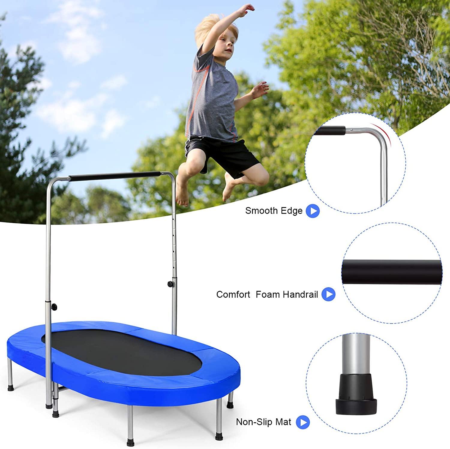Mini Trampoline, 2 Persons Foldable Fitness Trampoline w/ 5 Levels Height Adjustable Handle, Max Load 330LBS - Giantexus