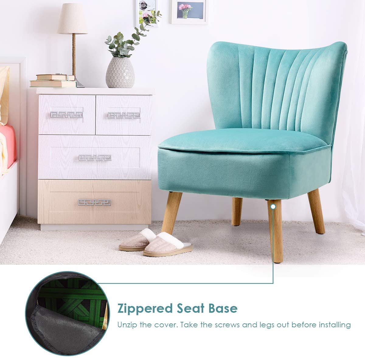Velvet Accent Chair, Upholstered Modern Sofa Chair - Giantexus