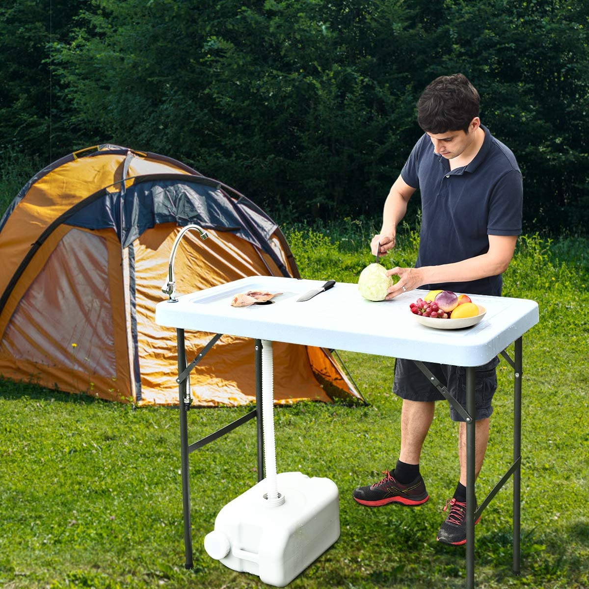 Folding Fish Cleaning Table, Camping Table with Sink and Faucet
