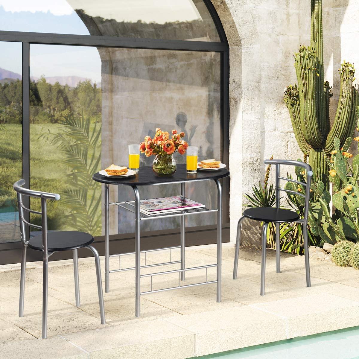3 Piece Dining Set Compact 2 Chairs and Table - Giantexus