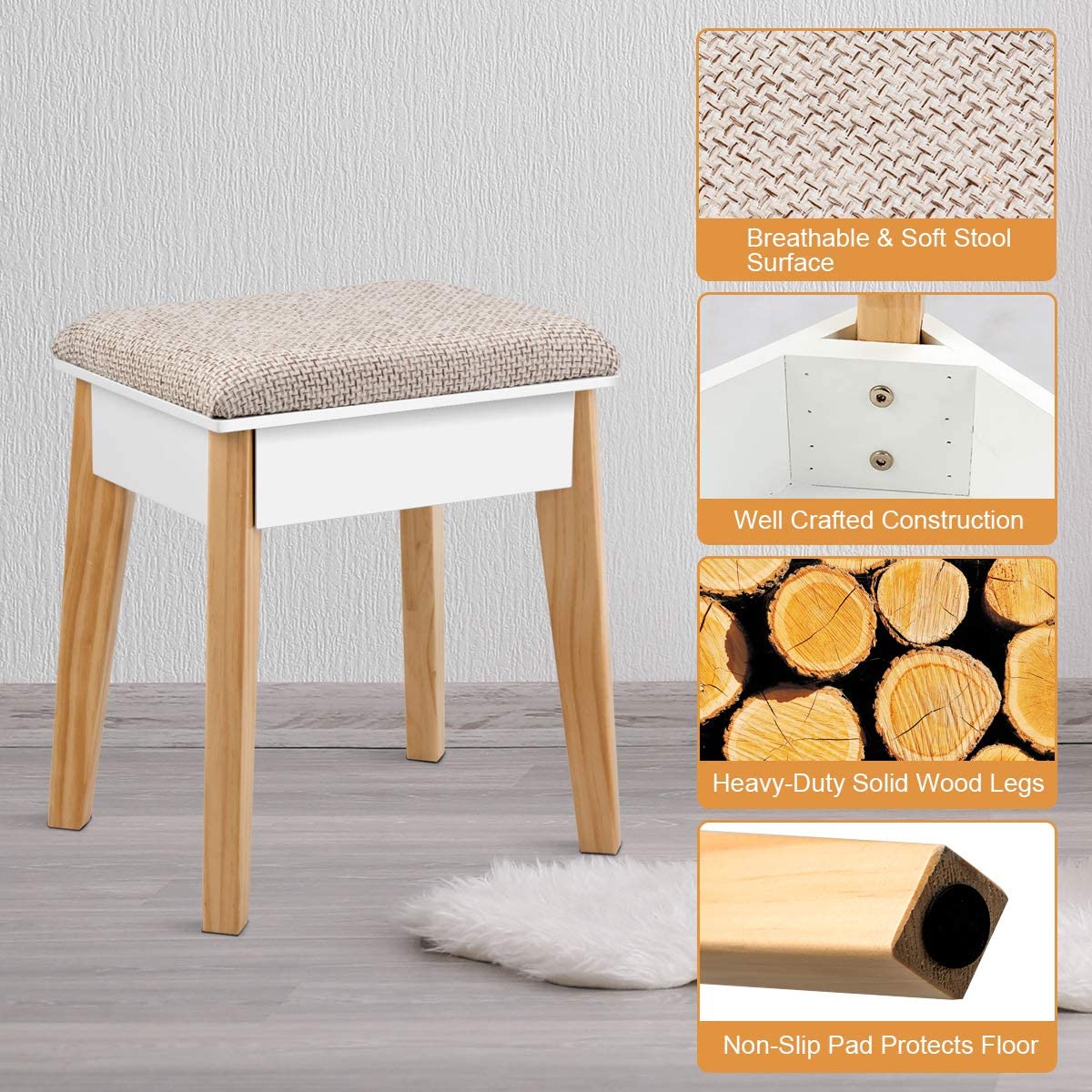 CHARMAID Vanity Set with 2-Tier Tabletop & 3 Drawers, 25inch Dressing Table with Large Mirror and Cushioned Stool - Giantexus
