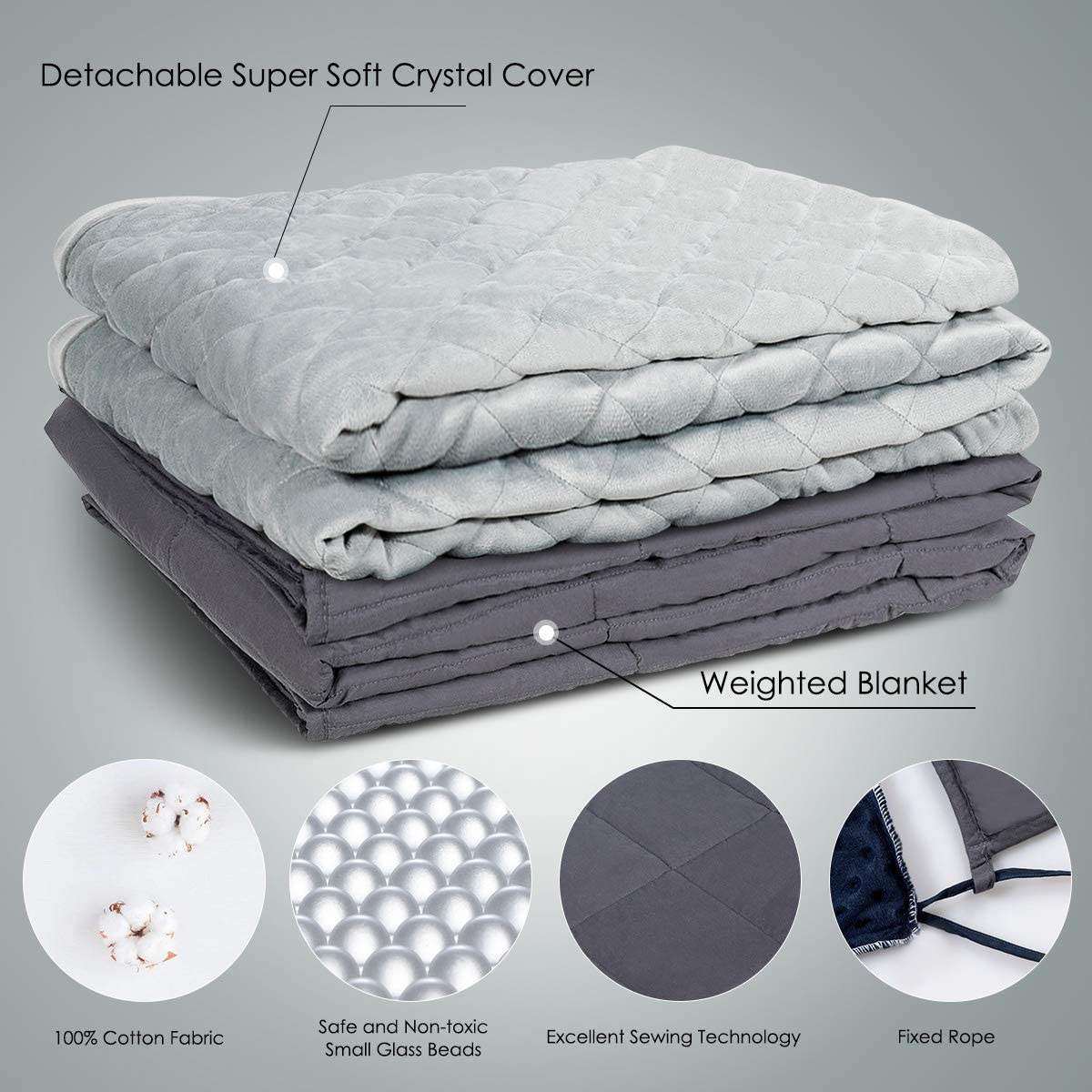 Adult Weighted Blanket & Removable Duvet Cover| 15-25 lbs, 60"x 80" | Queen Size Bed - Giantexus
