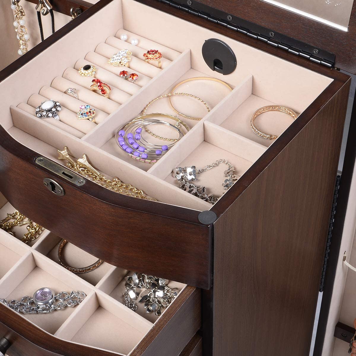 Large Jewelry Armoire Cabinet with Drawers & Swing Doors - Giantex –  Giantexus