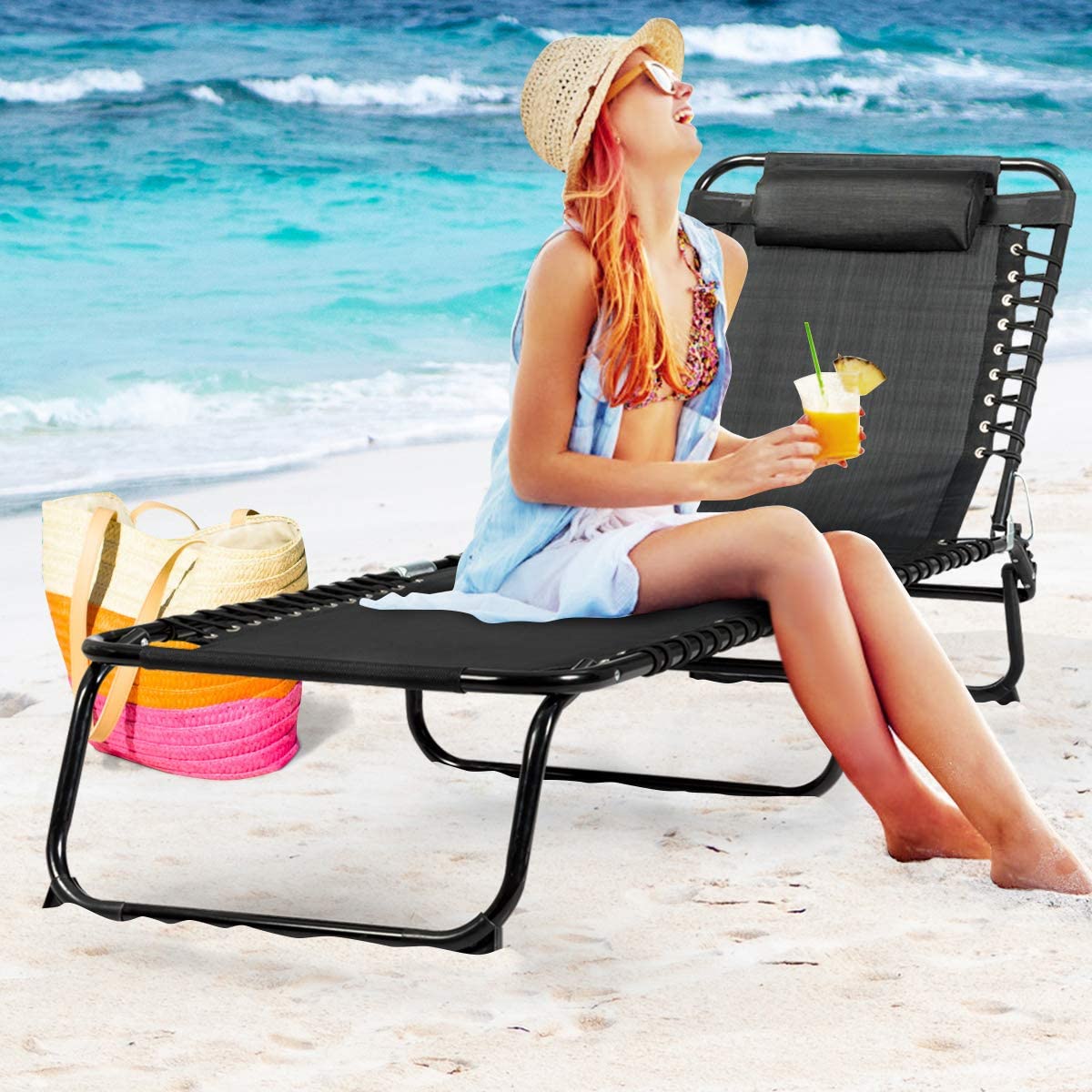 Patio Chaise Lounge Chair Outdoor Beach Chair for Yard