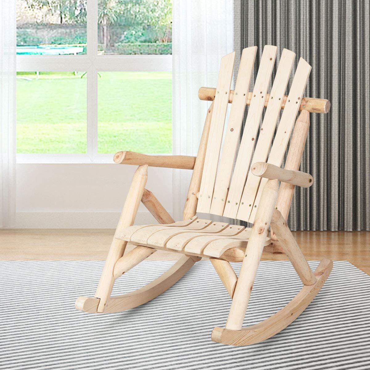 Log Rocking Chair Wood Porch & Patio Rocker for Deck Balcony