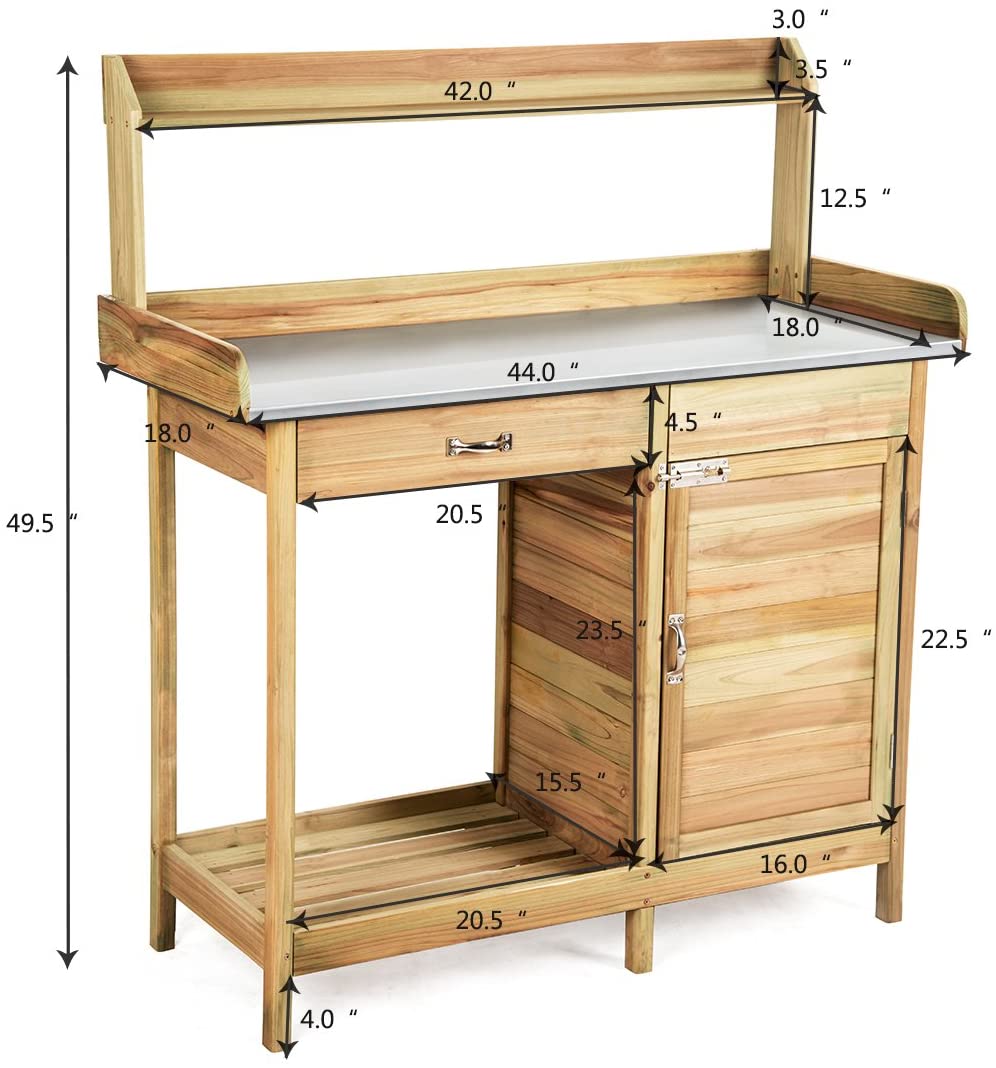 Potting Bench Table for Outside Natural Wood Garden Plant Lawn Patio Table