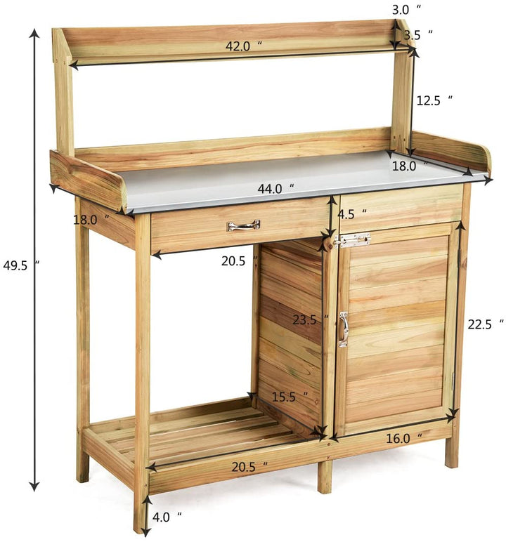 Potting Bench Table for Outside Natural Wood Garden Plant Lawn Patio Table