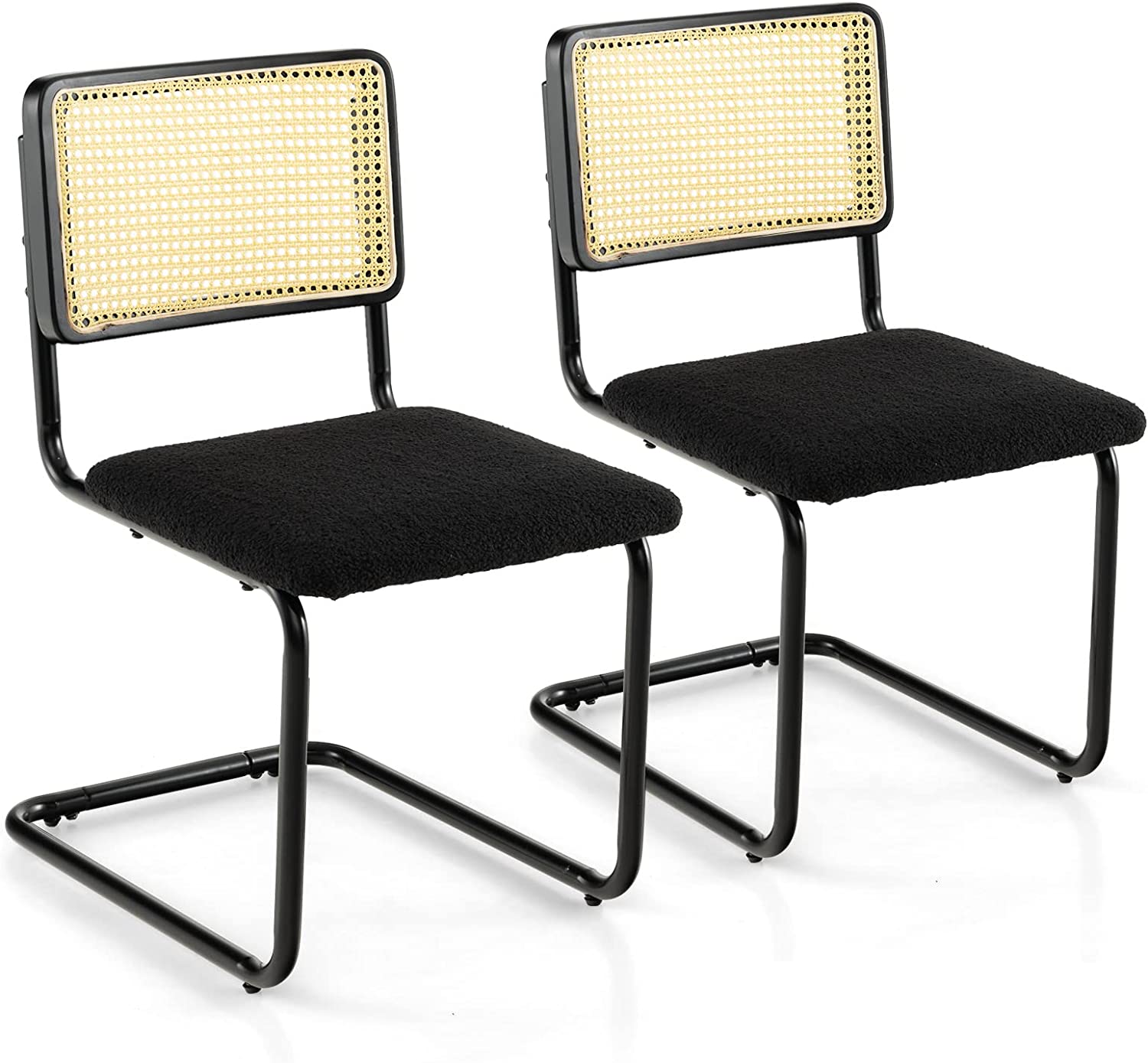 Giantex Rattan Dining Chairs Set of 2 or 4 - Upholstered Modern Mid-Century Kitchen Chair with Mesh Backrest