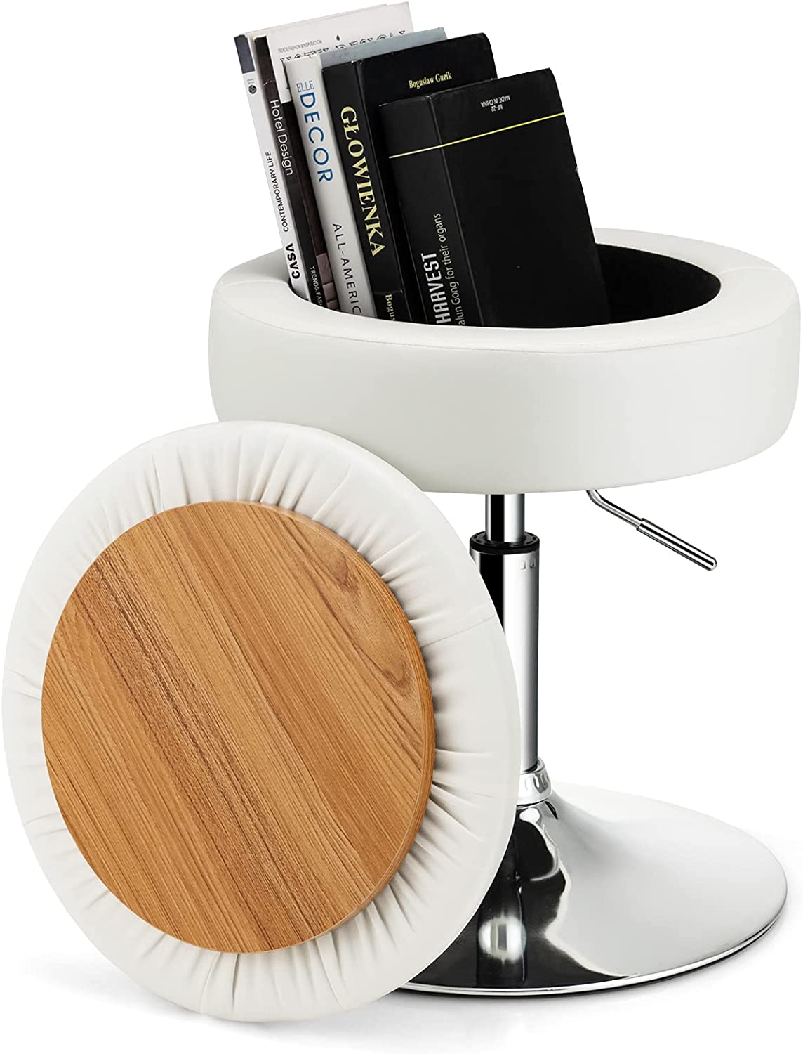 Giantex Adjustable Swivel Vanity Stool - 360° Swivel 20’’-26’’ Height Adjustable Tufted Round Storage Ottoman