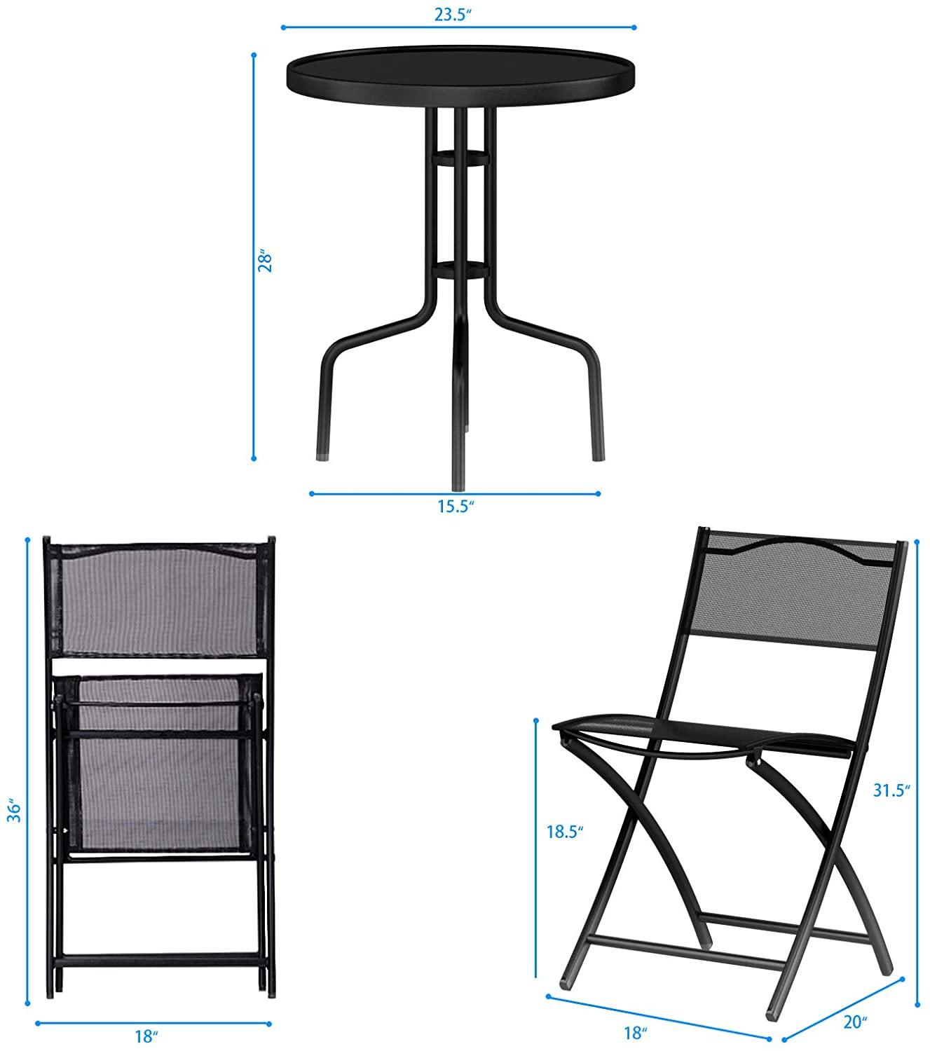 3 Pcs Bistro Set Garden Backyard Round Table Folding Chairs - Giantexus