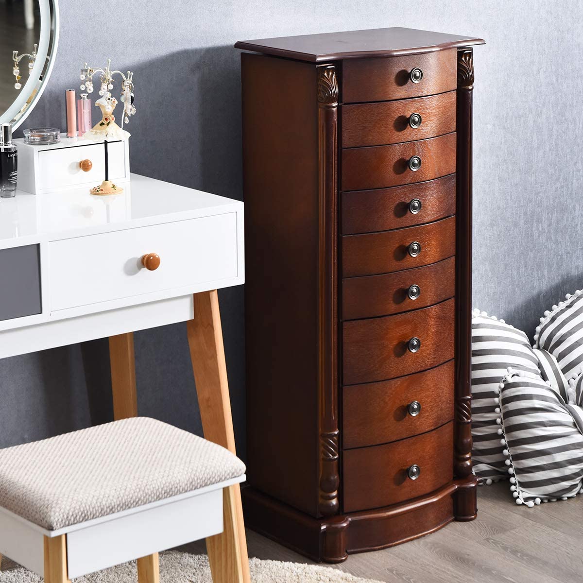 Large Jewelry Armoire Cabinet with 8 Drawers & 2 Swing Doors - Giantex