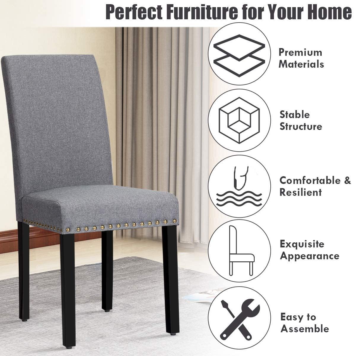 Giantex Upholstered Dining Chairs Set of 2 or 4, Fabric Side Chairs w/Wood Legs - Giantexus