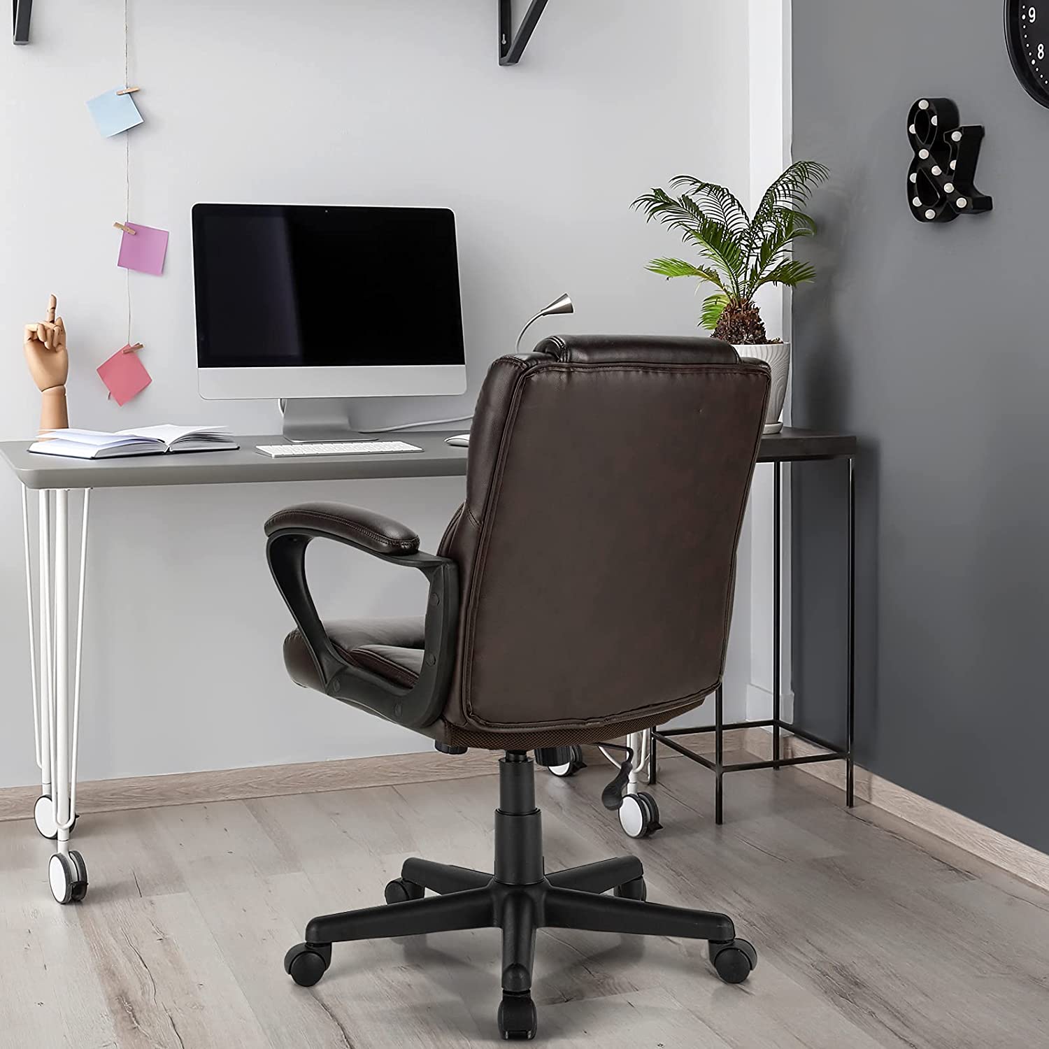 Giantex Office Chair,w/ Padded Armrests, Height Adjustable Swivel Task Chair (Dark Brown)