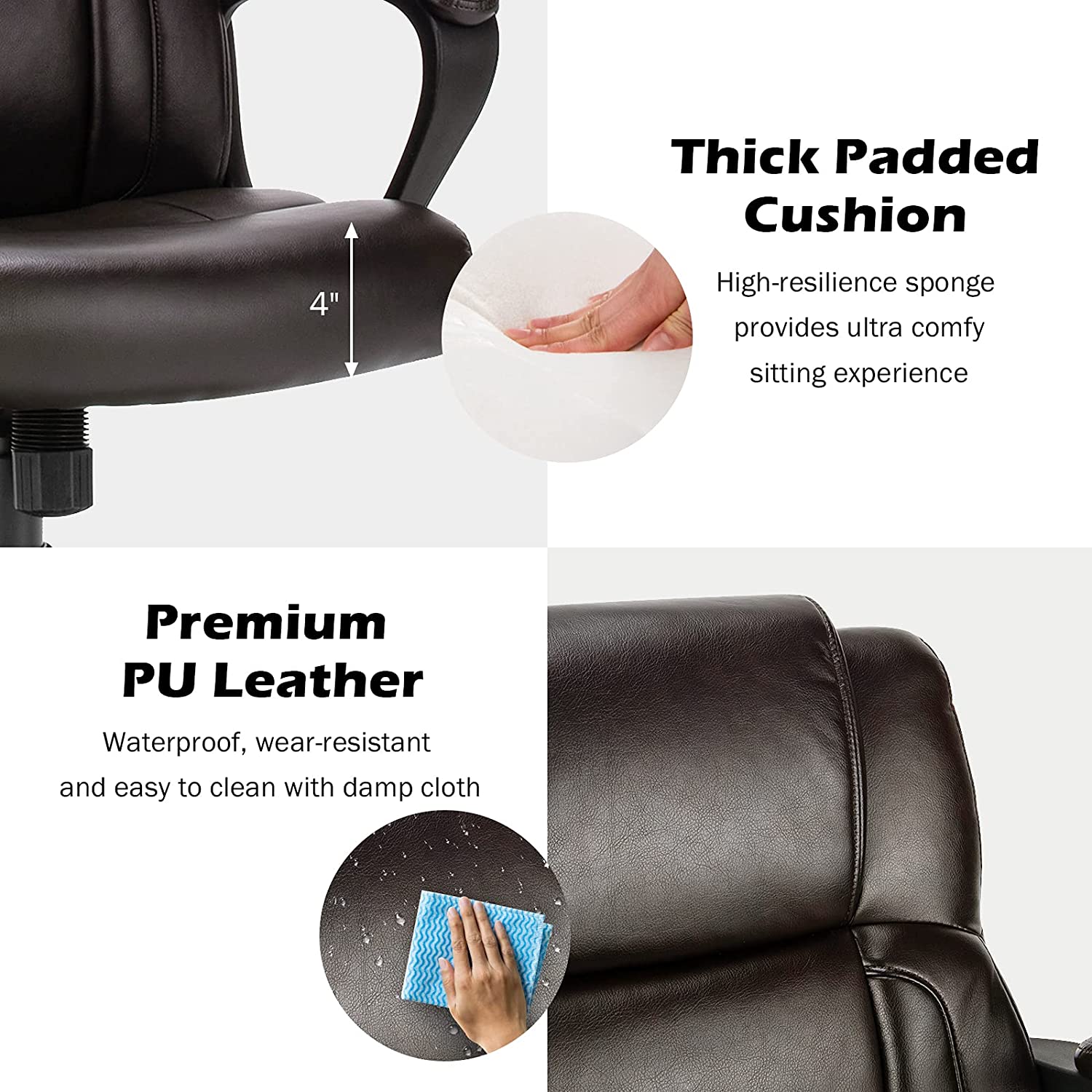 Giantex Office Chair,w/ Padded Armrests, Height Adjustable Swivel Task Chair (Dark Brown)