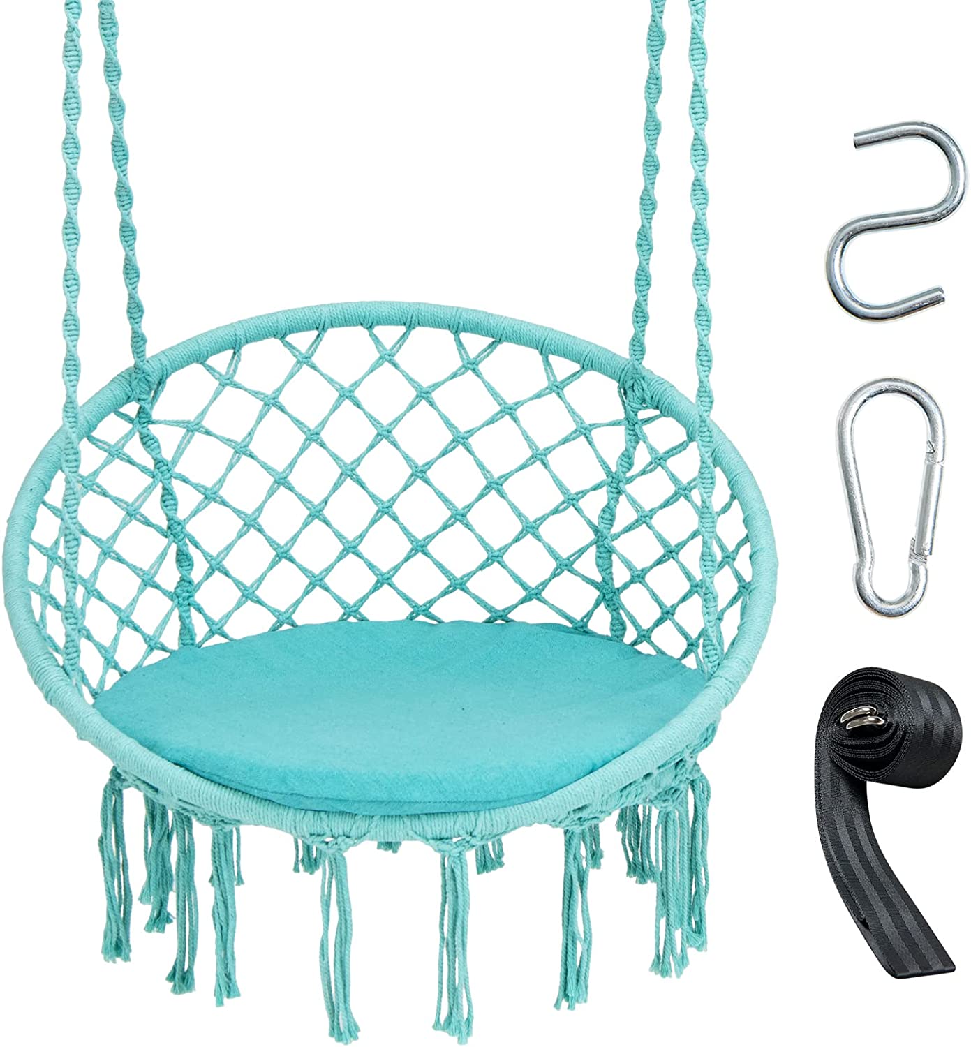 Hammock Chair Macrame Swing, Turquoise - Giantex