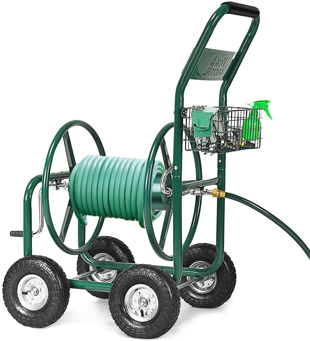 Garden Hose Reel Cart 4-Wheel Lawn Watering Outdoor Heavy Duty Yard Water Planting