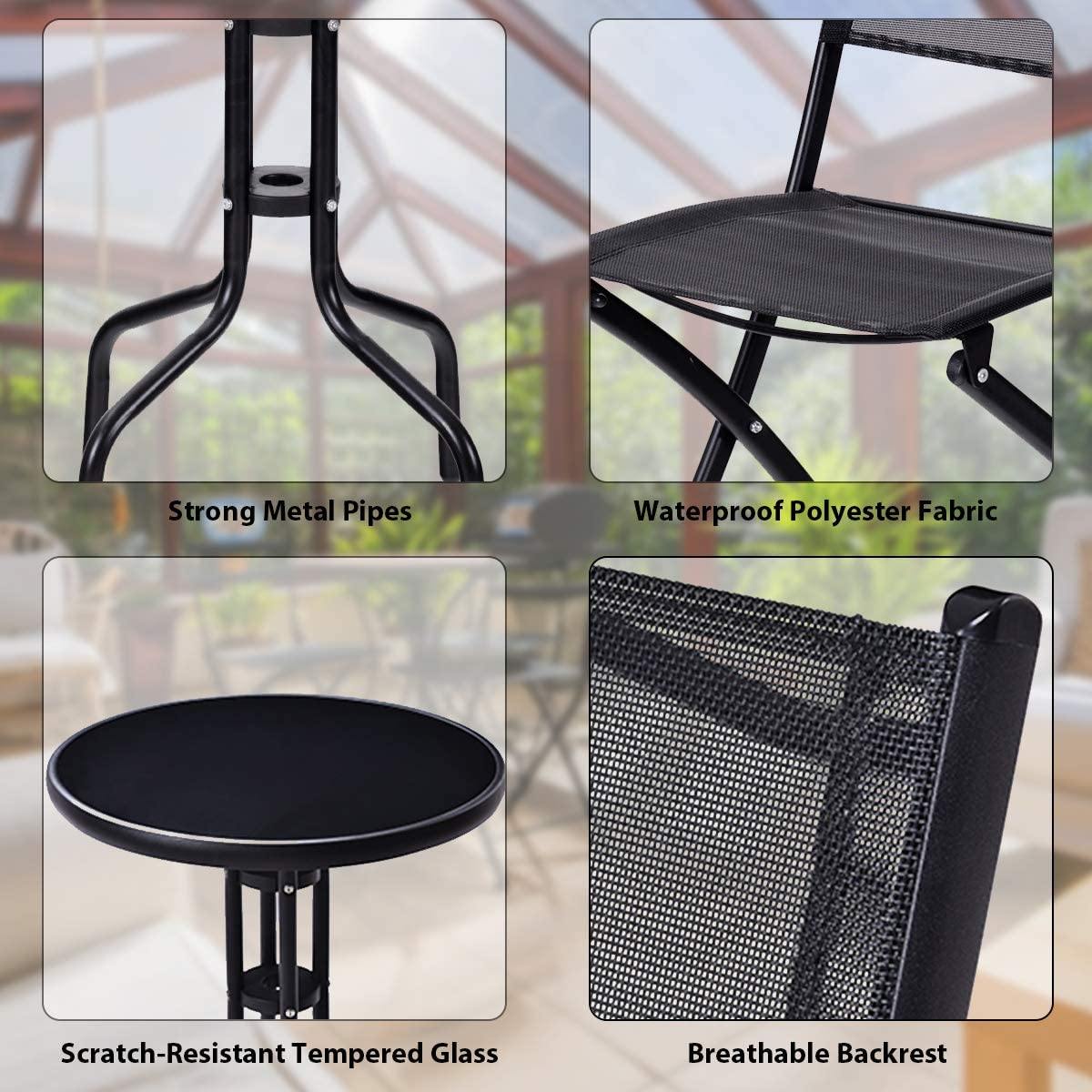 3 Pcs Bistro Set Garden Backyard Round Table Folding Chairs - Giantexus