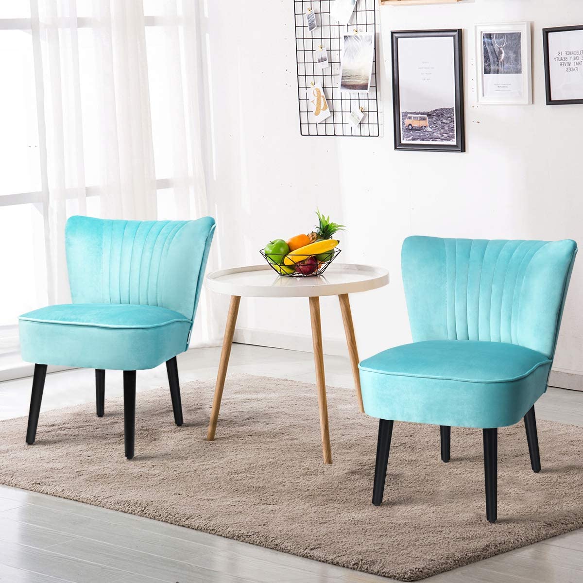 Set of 2 Velvet Accent Chair, Upholstered Modern Leisure Club Chairs w/ Solid Wood Legs - Giantexus