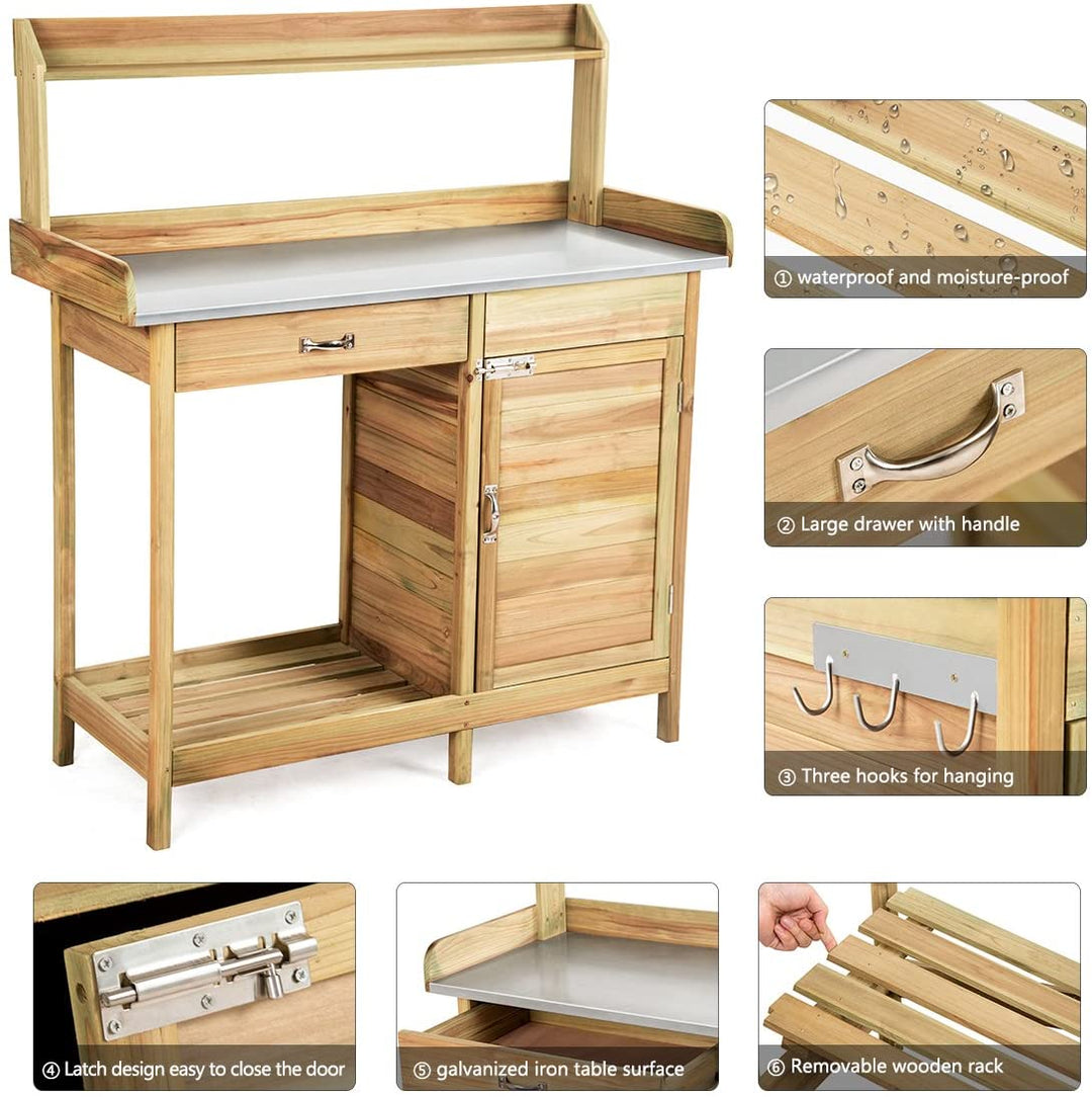 Potting Bench Table for Outside Natural Wood Garden Plant Lawn Patio Table