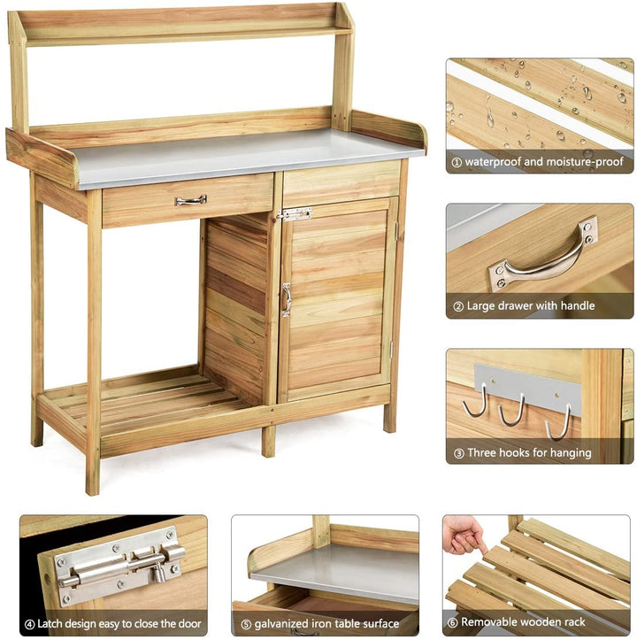 Potting Bench Table for Outside Natural Wood Garden Plant Lawn Patio Table