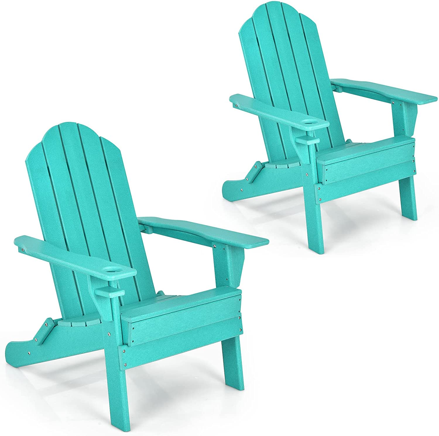 Adirondack Chair Outdoor Folding Chairs, Weather Resistant Patio Chair with Built-in Cup